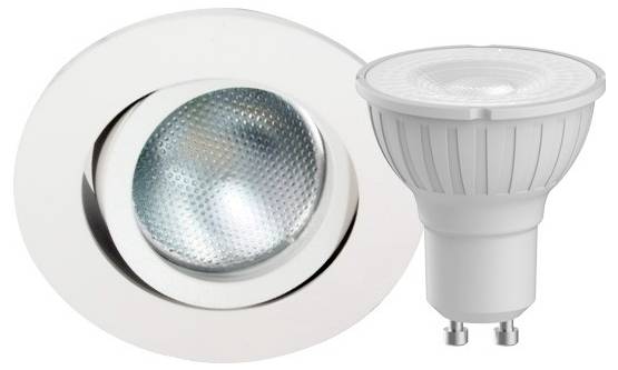 Recessed light and LED bulb in close-up.