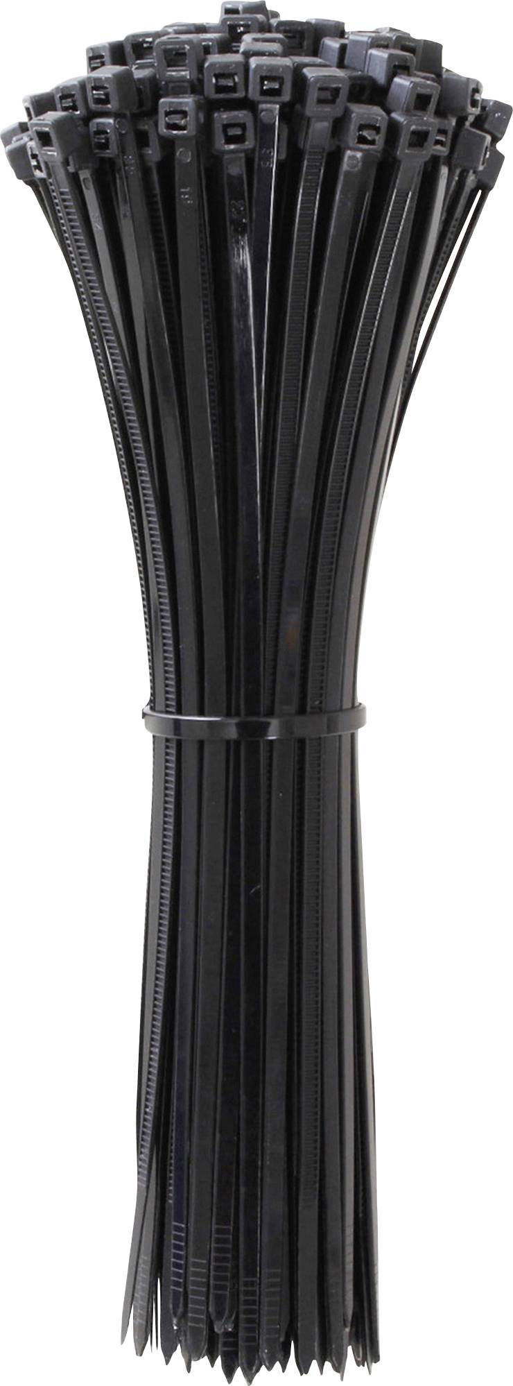 Black cable ties bundled together, vertically aligned.
