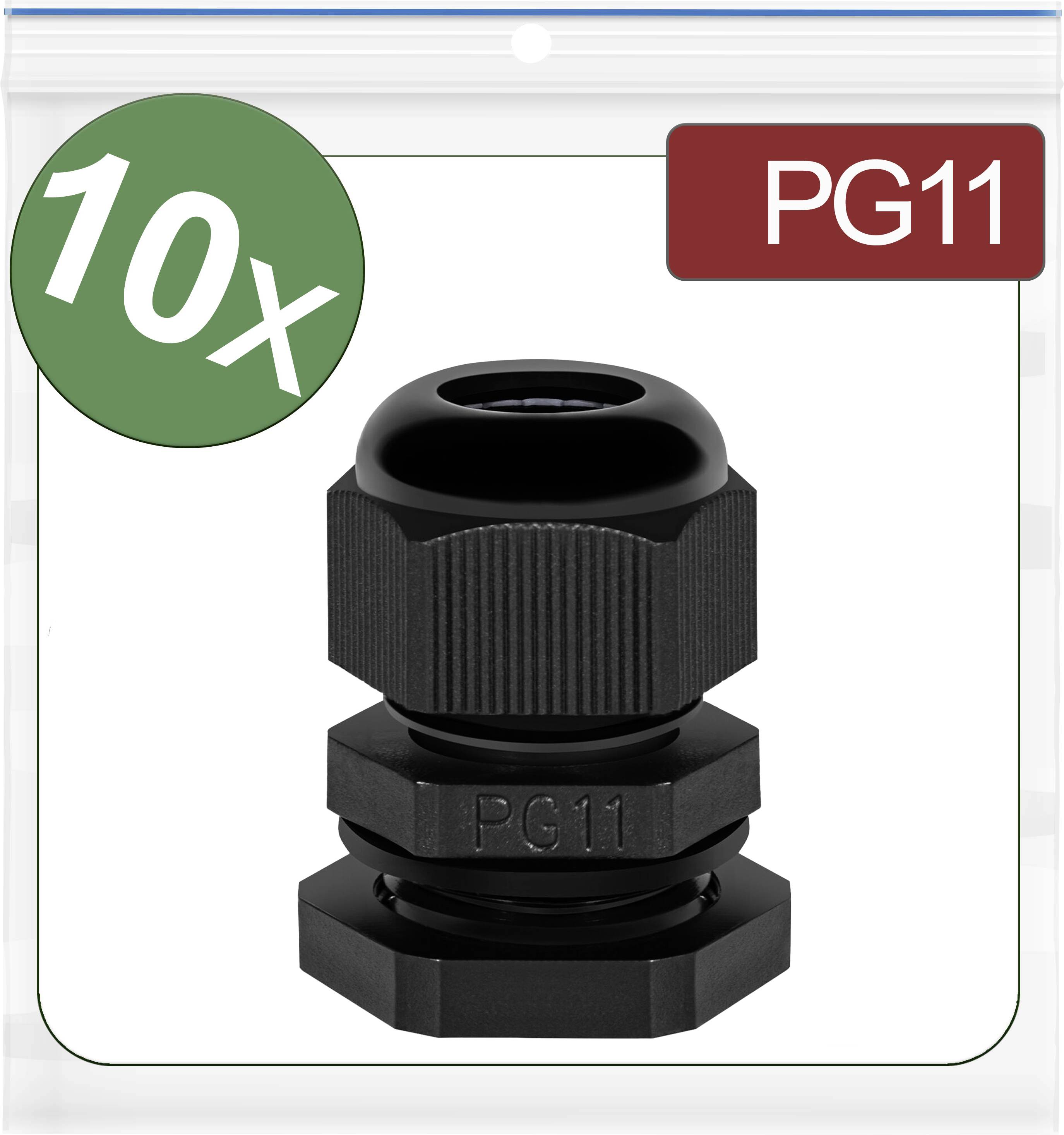 10-pack PG11 cable glands in black