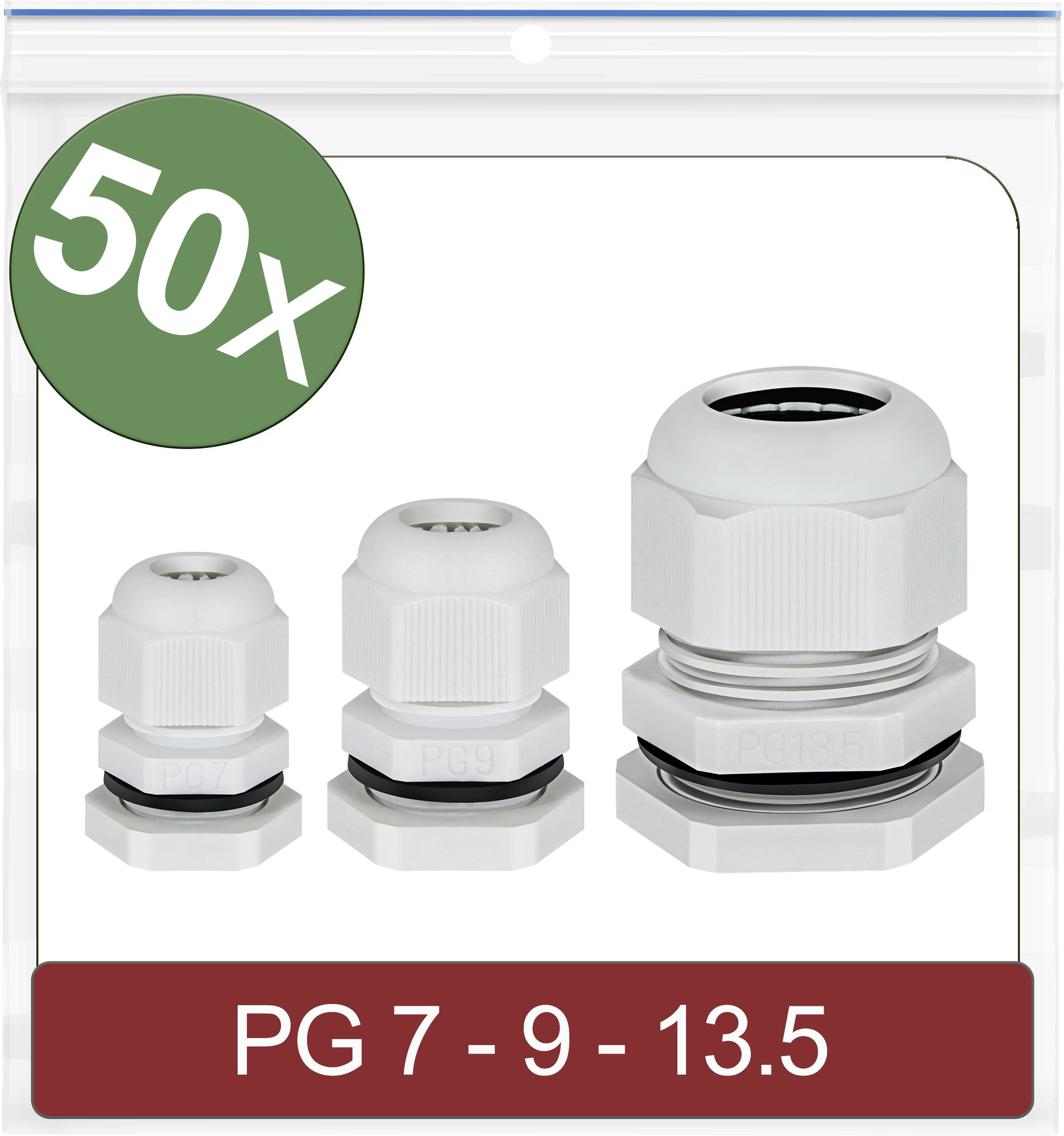 Quadrios 24CA403 Cable gland PG7, PG9, PG13.5 Polyamide Grey 50 pc(s)