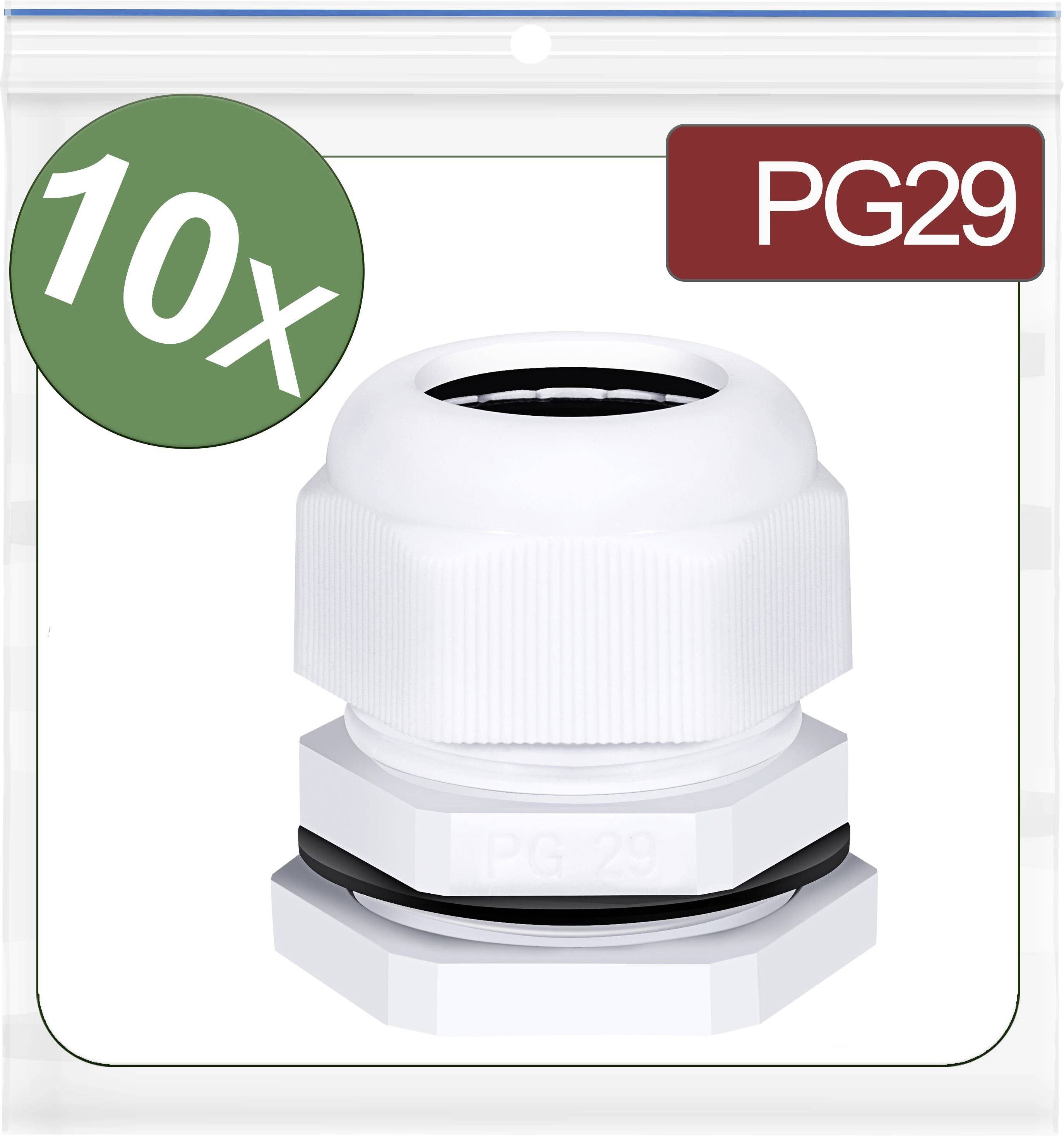 'PG29 Cable Gland, White, Pack of 10'.