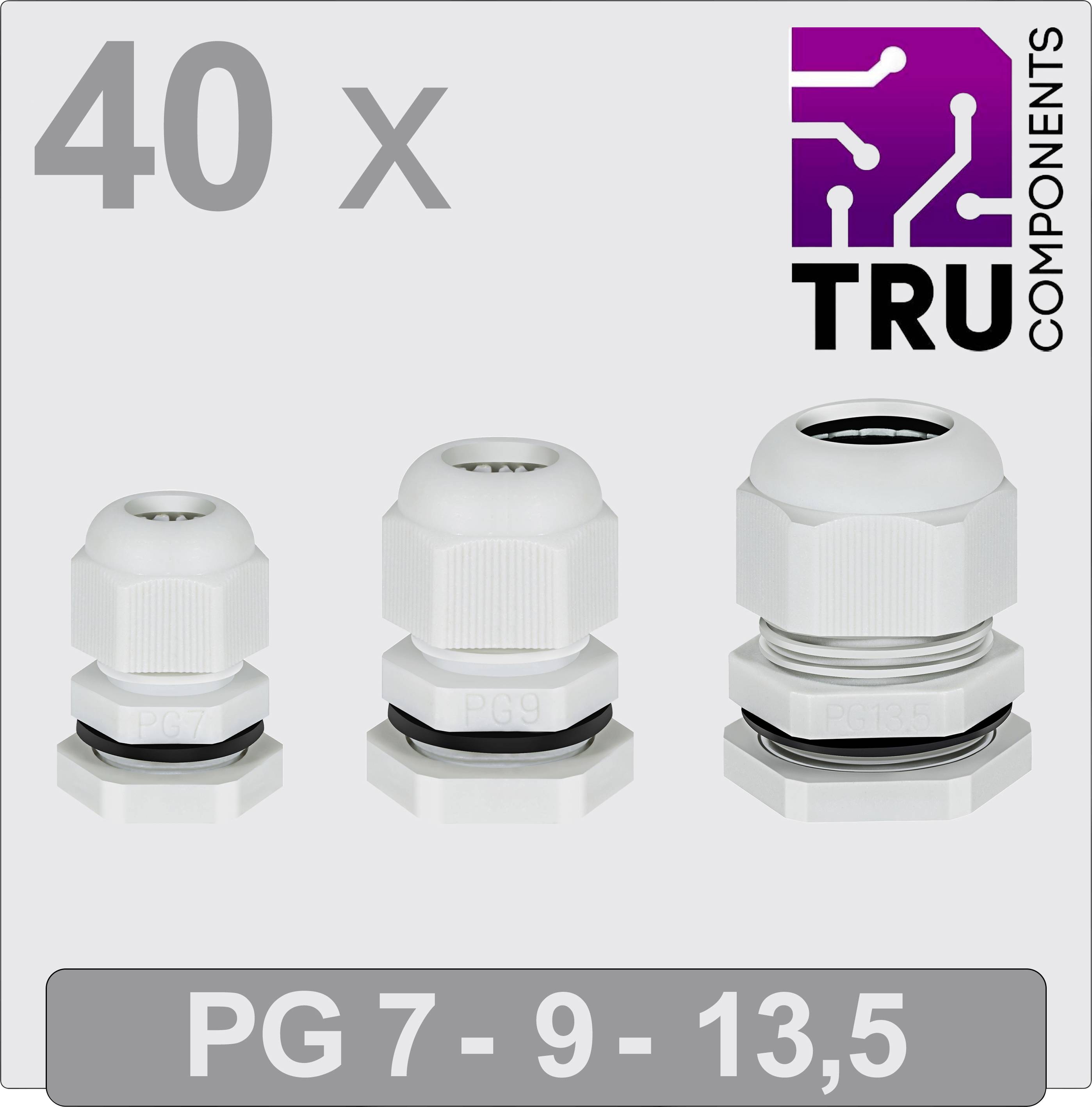 TRU COMPONENTS TC-13448364 Cable gland PG7, PG9, PG13 Polyamide Grey 40 pc(s)