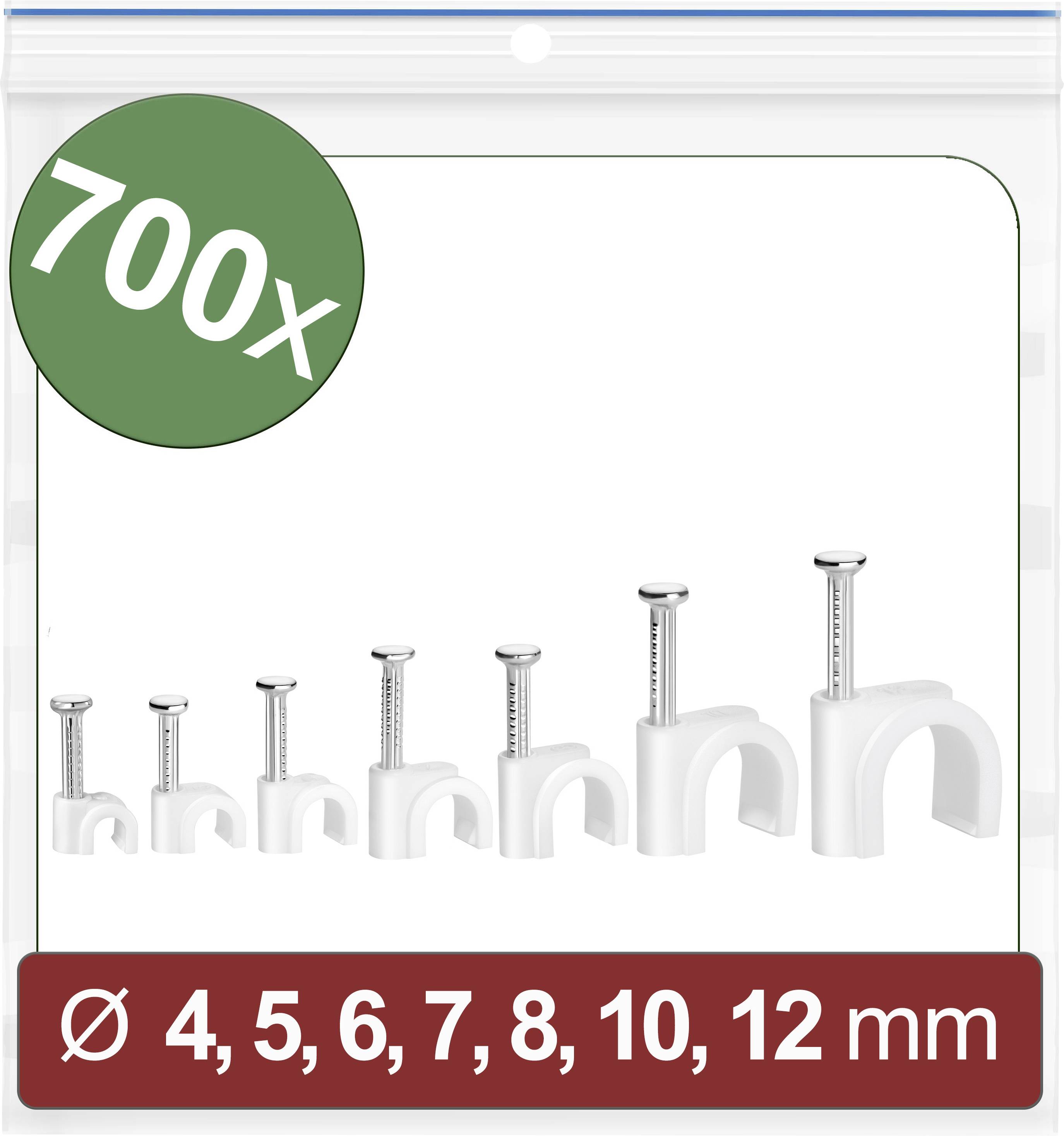 Cable Clip Set with 700 Pieces, Sizes Ø 4, 5, 6, 7, 8, 10, 12 mm, for Cable Securing.
