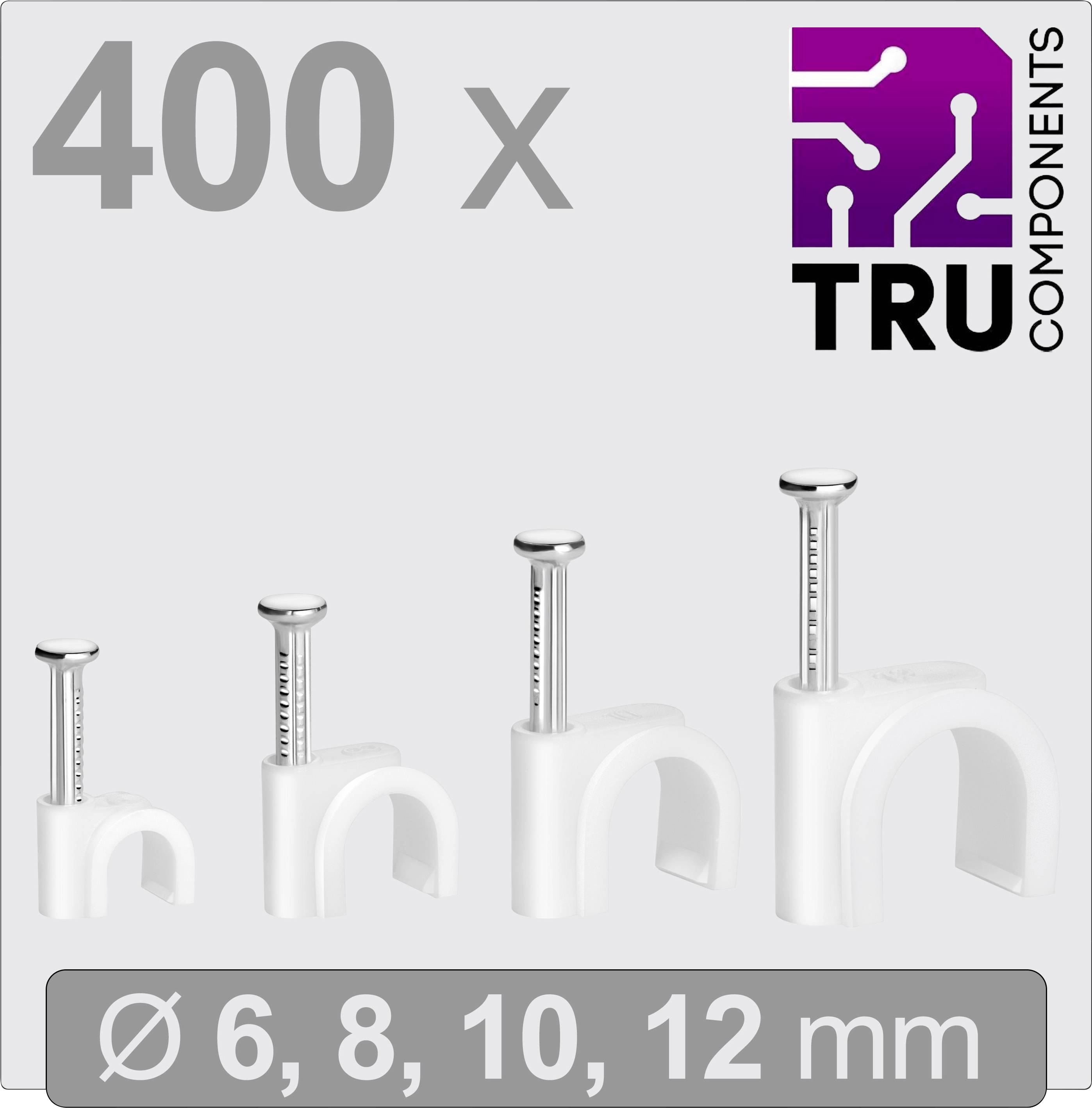 400 TRU Components cable clips, suitable for cables with diameters of 6, 8, 10, 12 mm, four different sizes shown.