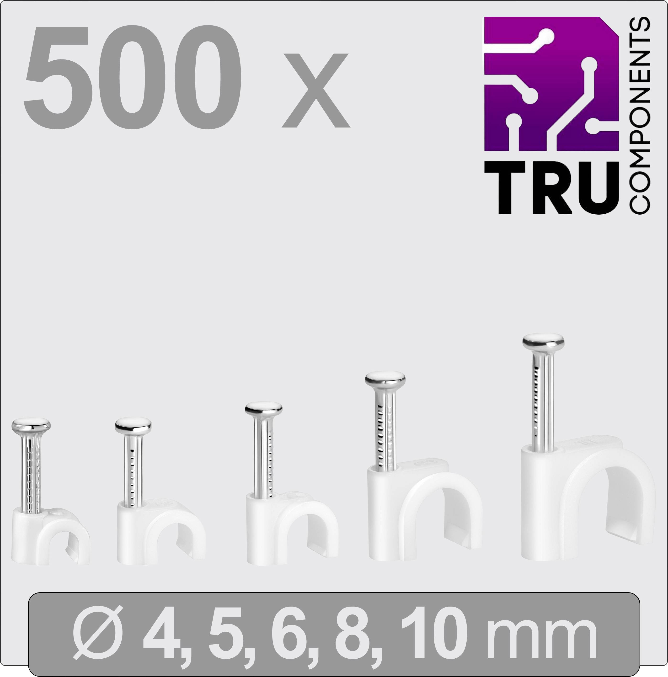 'TRU COMPONENTS' Cable Clip Set, 500 pieces, Sizes Ø 4, 5, 6, 8, 10 mm, Logo top right.
