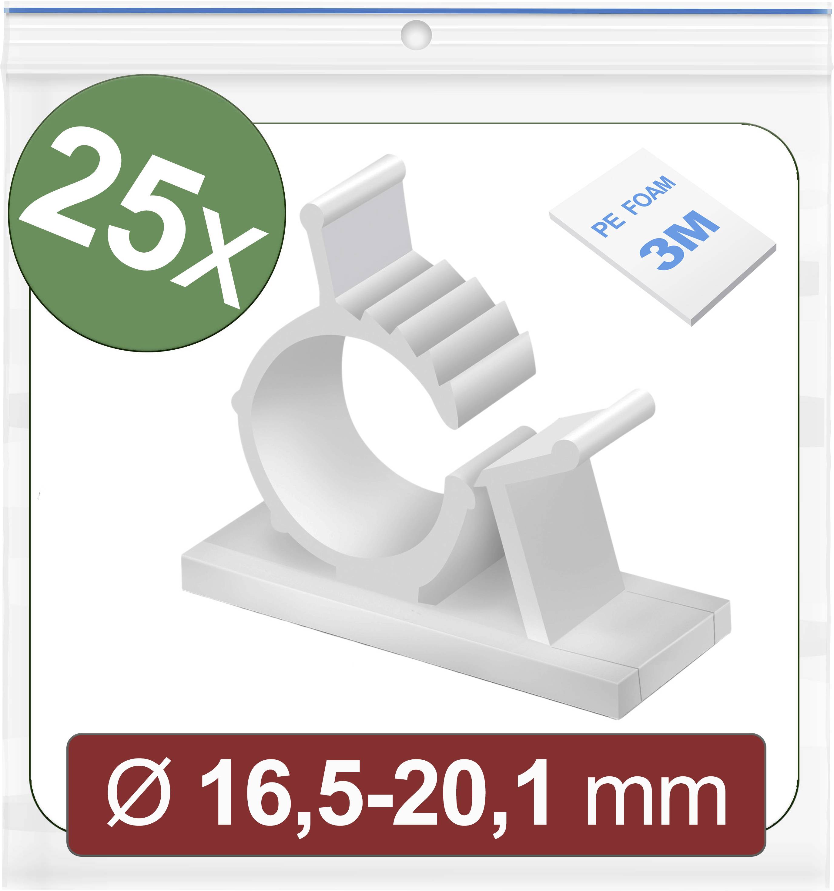 Cable Tie Set (25 pieces) for cable fastening, suitable for Ø 16.5-20.1 mm, including 3M PE foam strips for secure attachment.