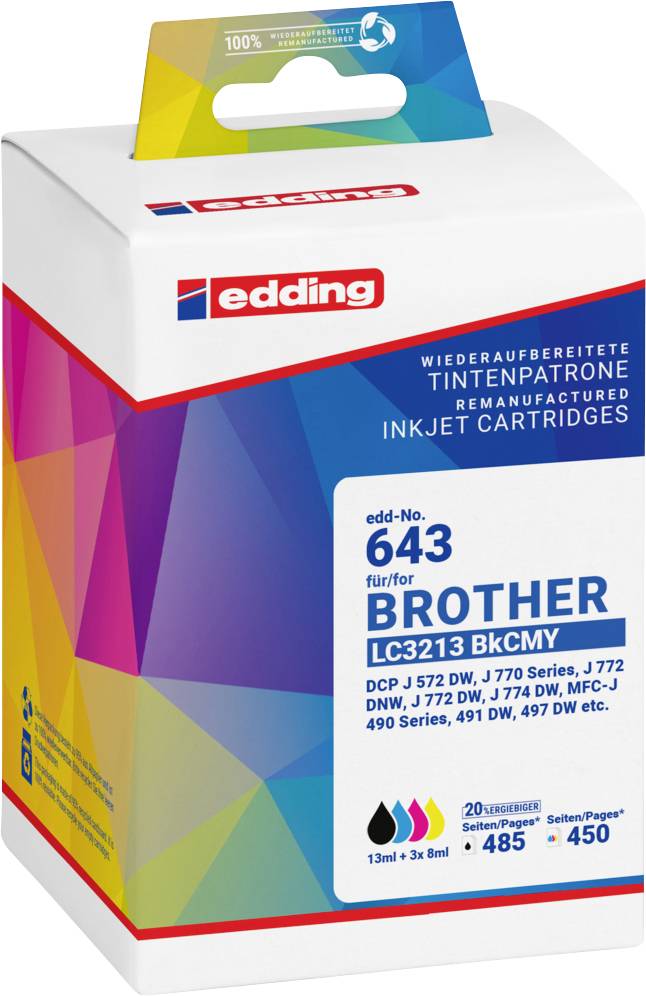 Edding Ink cartridge replaced Brother LC3213BKCMY Compatible Set Black, Cyan, Magenta, Yellow EDD-643 18-643