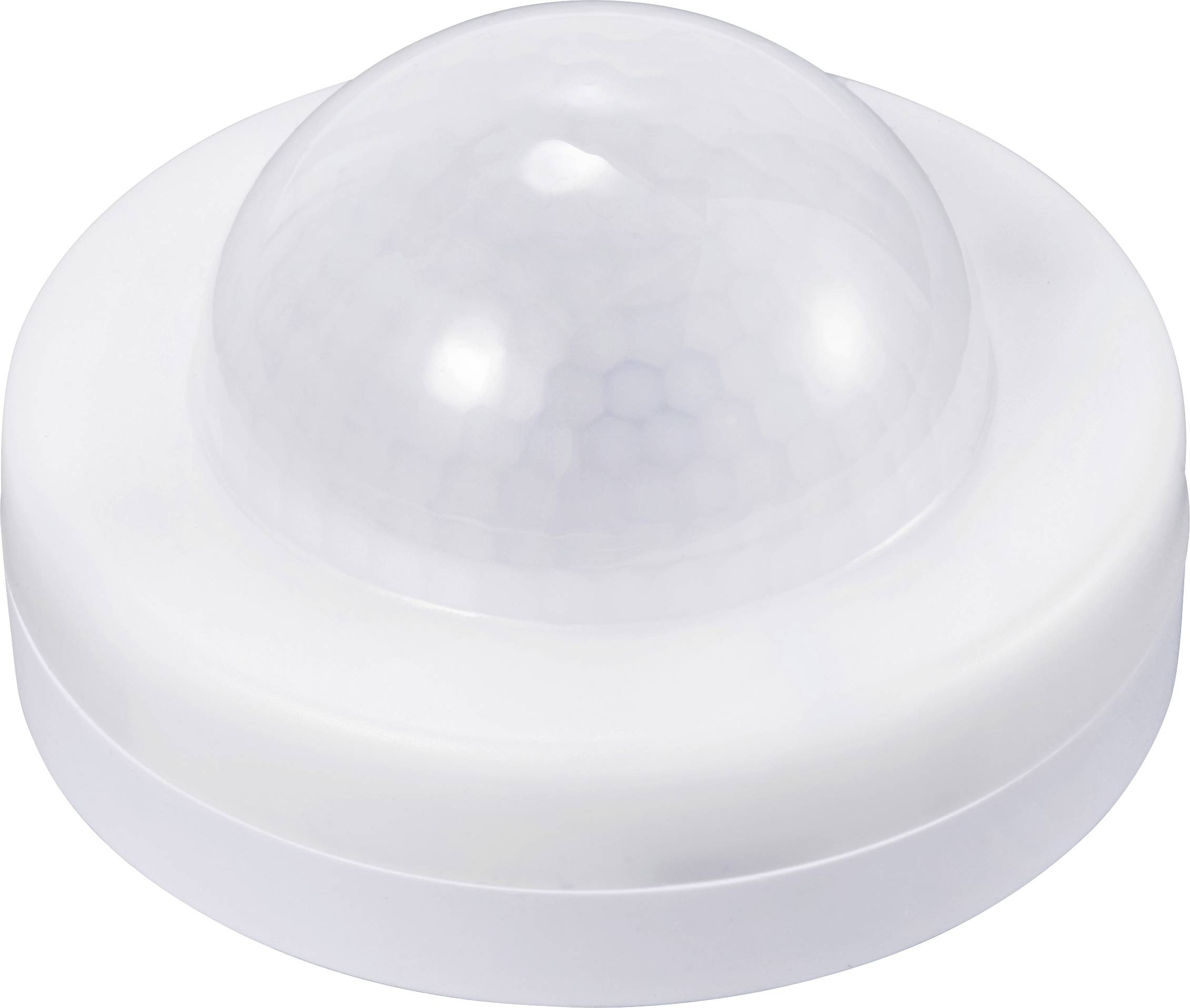PIR motion sensor in a white housing, used for detecting movements through infrared radiation. Ideal for security surveillance.