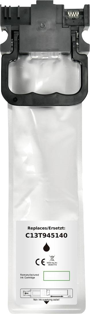 Clear plastic ink cartridge labeled 'Replaces/Remplacé: C13T945140'. Suitable for specific printers, compatible with CE standards.