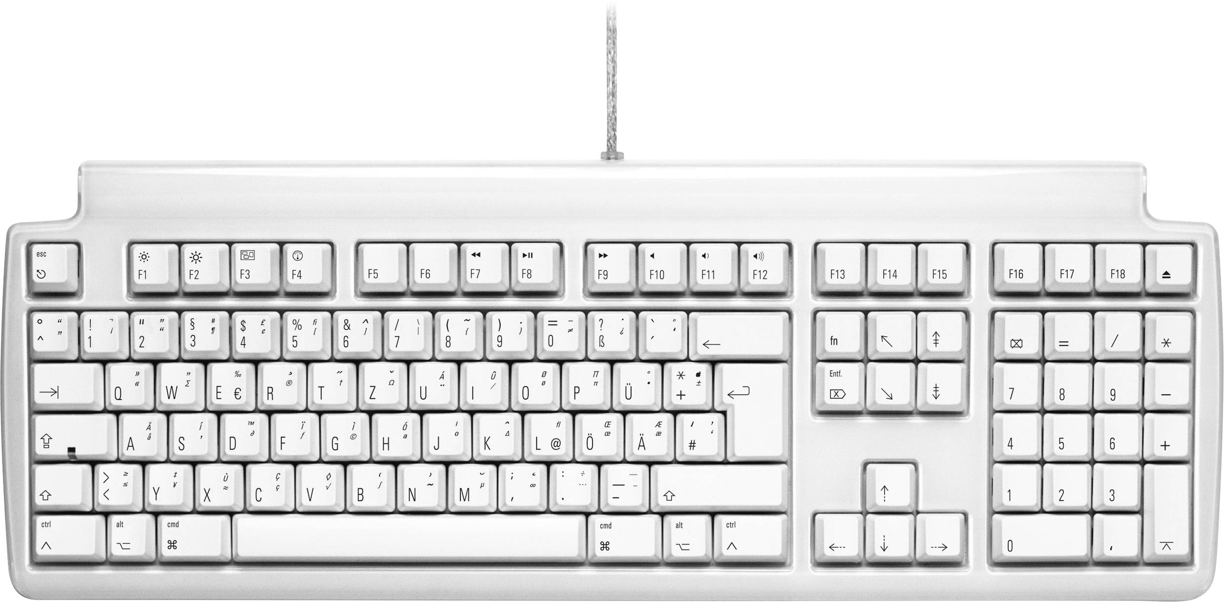 Matias FK302-DE Tactile Pro USB Keyboard German, QWERTZ, Macintosh White USB hub, Detachable cable