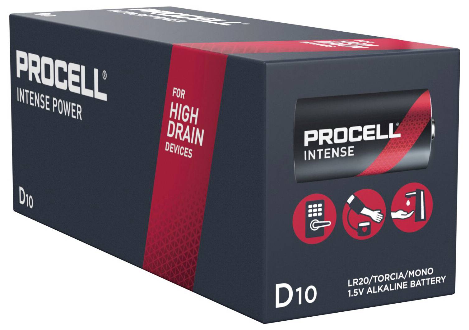 'Procell Intense Power' Battery Pack, suitable for high-energy consumption devices, Type LR20/Torch/D size, 1.5V Alkaline.
