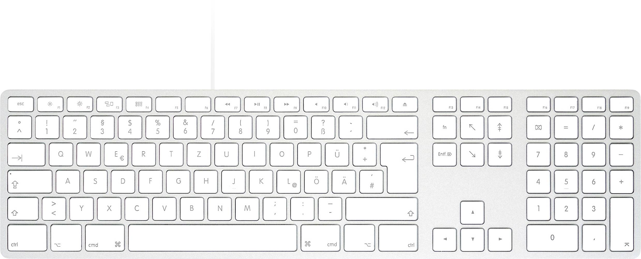Matias FK318S-DE Wired Aluminium Keyboard for Mac USB Keyboard German, QWERTZ, Macintosh Silver