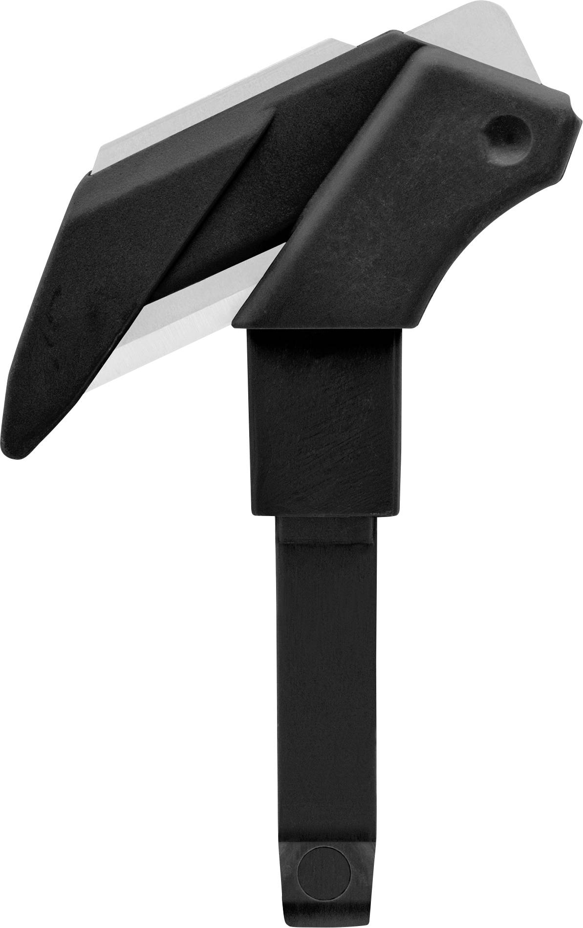 A black, folding mobile phone holder with two hinges. It is compact and suitable for use in vehicles.