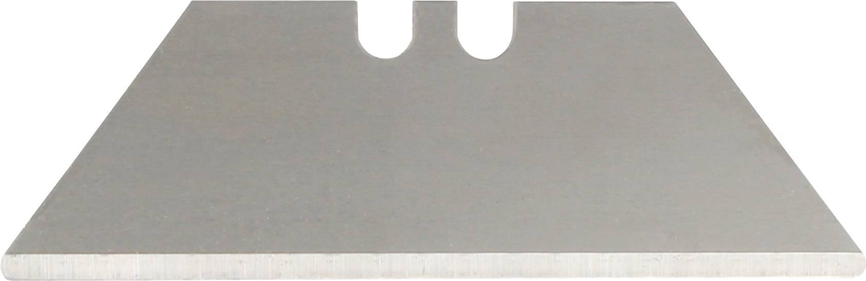 A metal blade in the shape of a triangle, as commonly used in craft or shaving tools, with a gleaming and sharp edge.