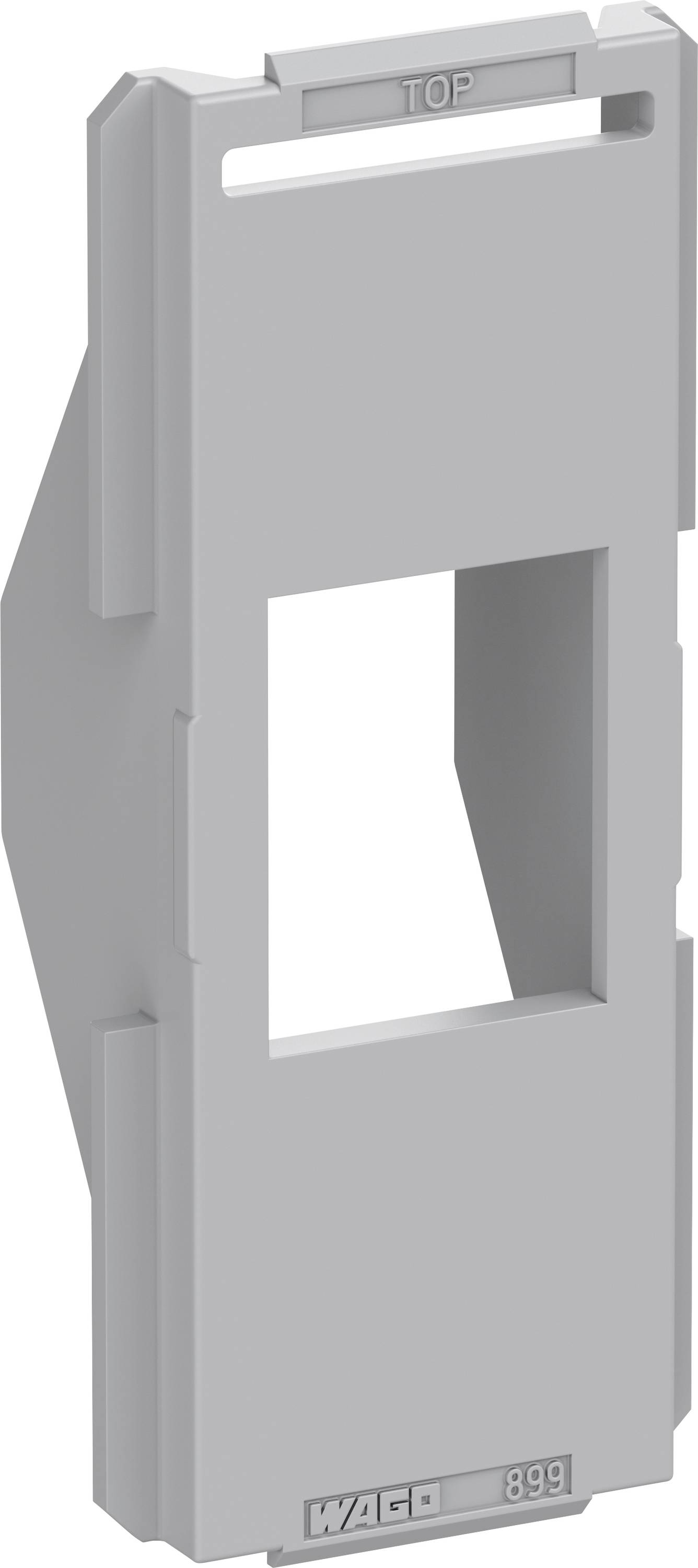 Grey-white plastic holder by WAGO with rectangular opening and 'TOP' label.