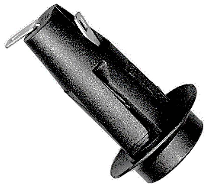 A black metallic cylinder with a round base, likely a mounting element or adapter for technical applications.