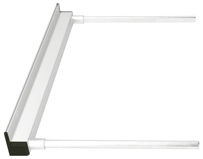 A rectangular metal component with two protruding parallel rods. Potentially part of a mechanical device.
