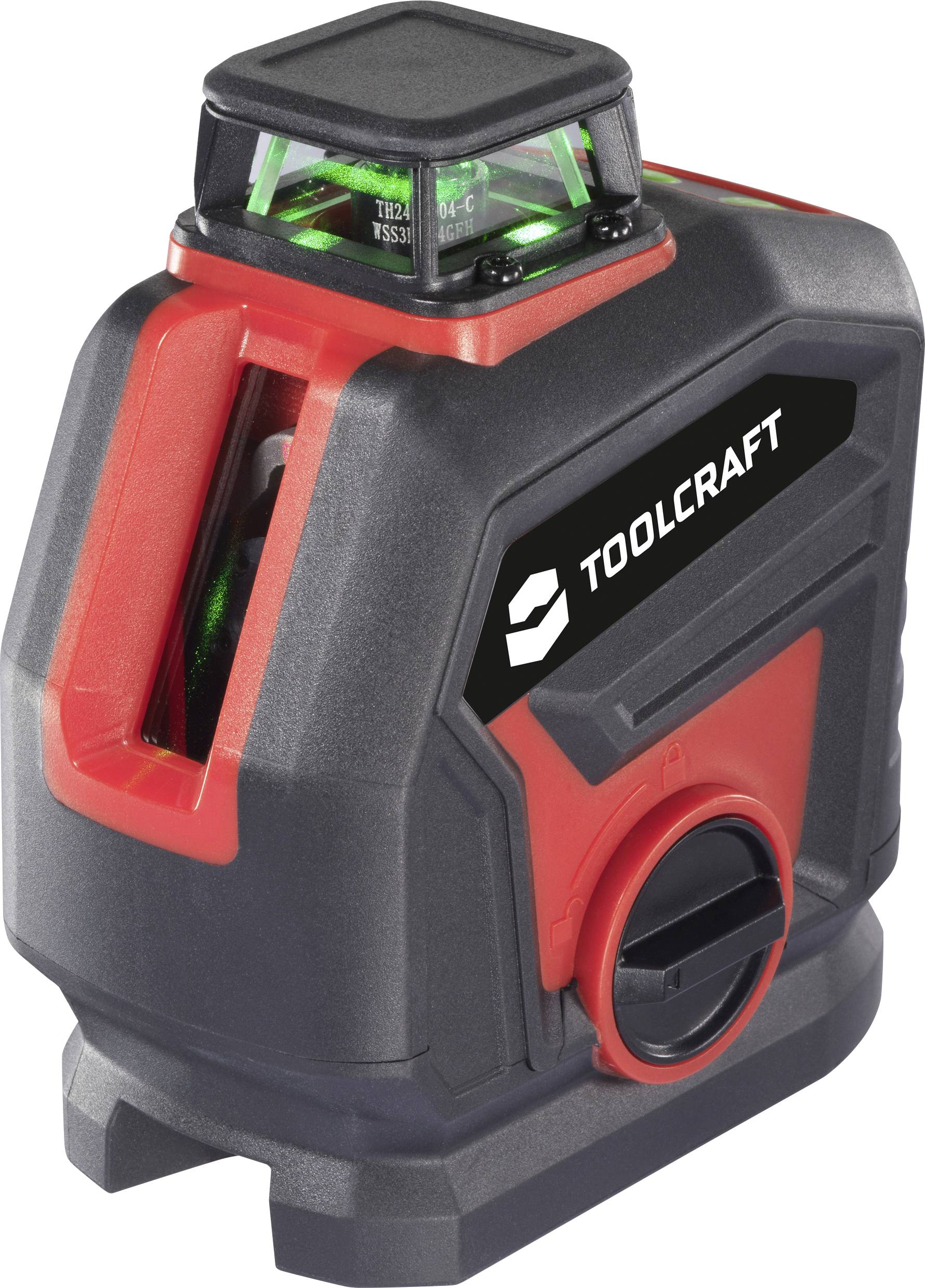 Electronic laser spirit level by TOOLCRAFT with green laser light, suitable for precise measurements and levelling work.
