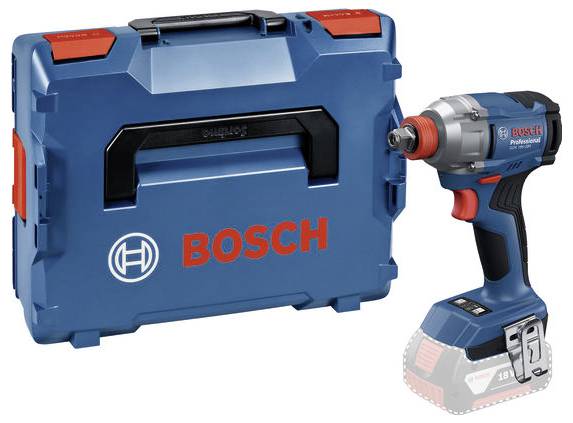 A blue Bosch drill driver next to its corresponding blue transport case.