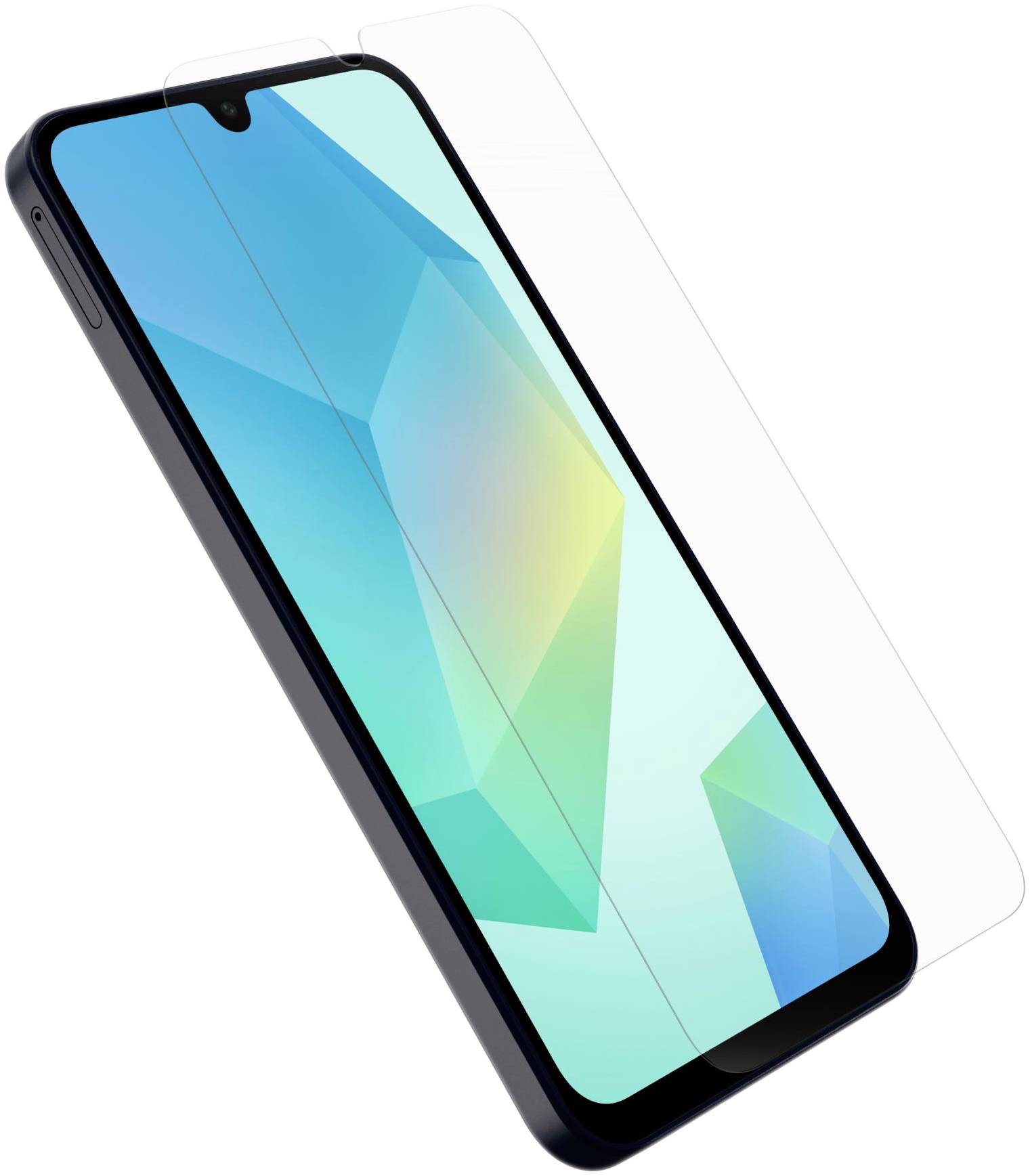 Smartphone with a transparent screen protector, slightly angled, showing a gleaming, modern design.