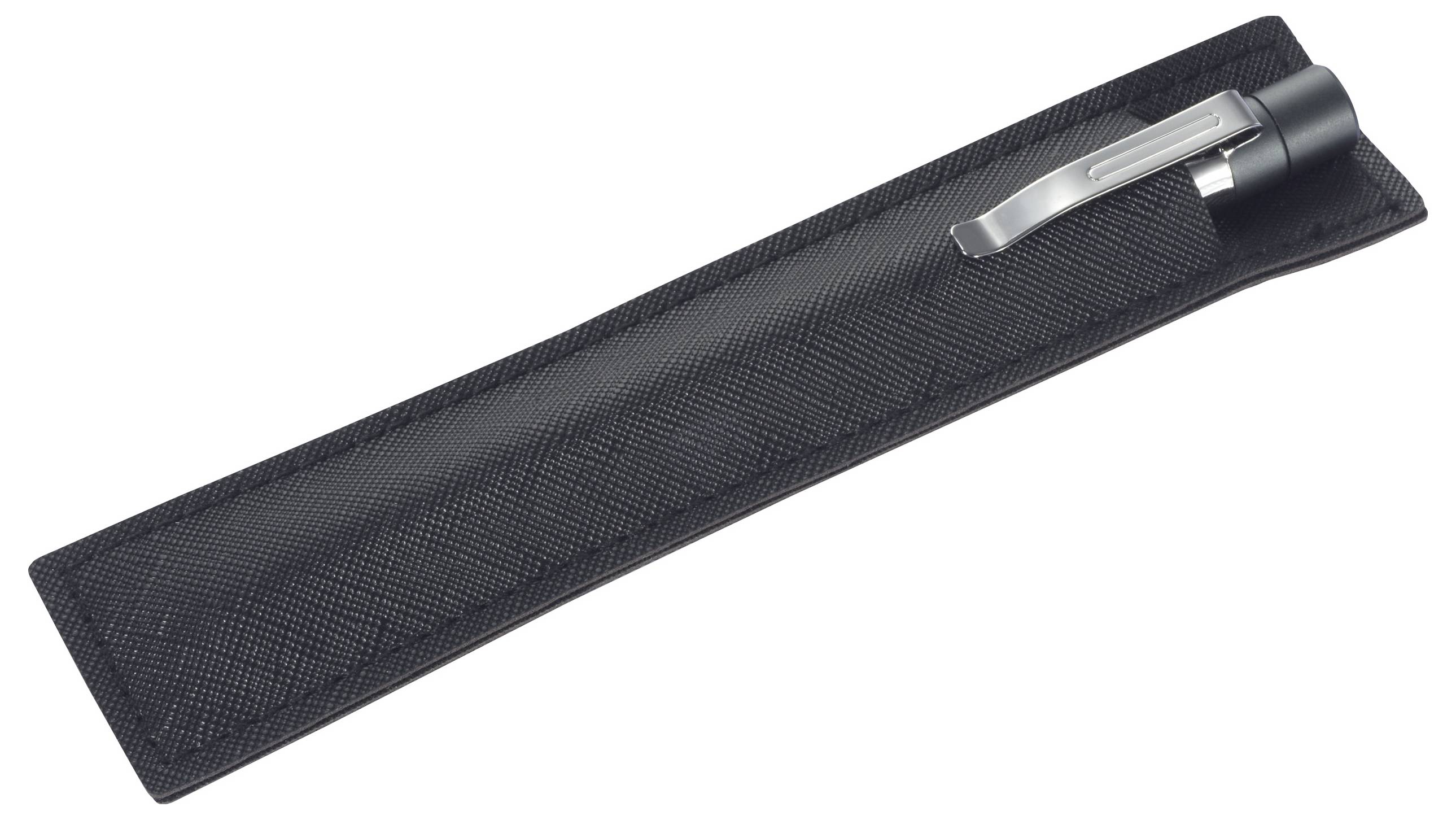 Black ballpoint pen in an elegant black textured case.