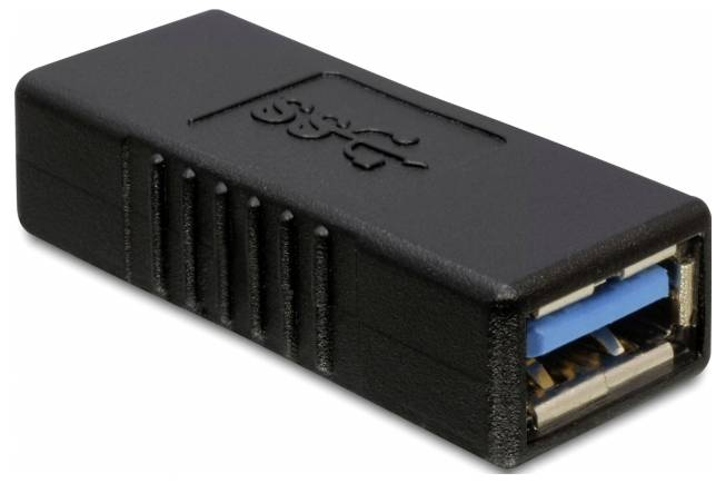 A black USB adapter with a blue USB 3.0 socket.