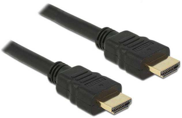 A black HDMI cable with two male plugs at its ends, suitable for connecting audio and video devices.