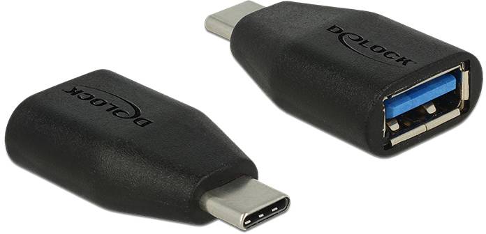 Two adapters with black casings: USB-C port to USB-A socket. Brand name 'Delock' visible on both adapters.
