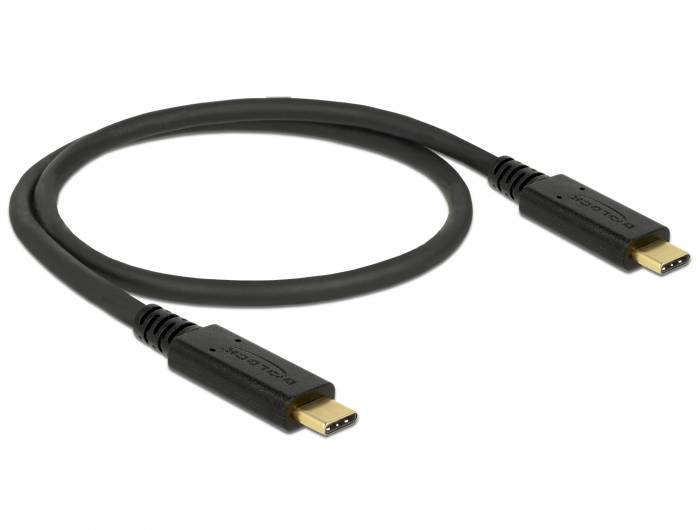Black USB-C cable with two connectors, suitable for data transfer and charging. Length approximately 1.5 metres.