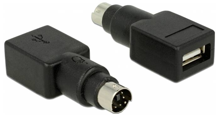 Two black adapters: One shows a USB port, the other a round plug.