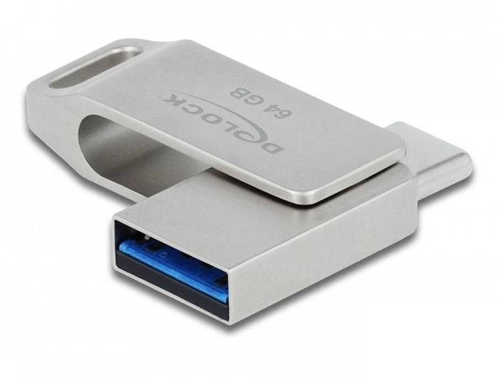 Delock 54075 USB stick jar 64 GB Silver 54075 USB, USB type A, USB C®