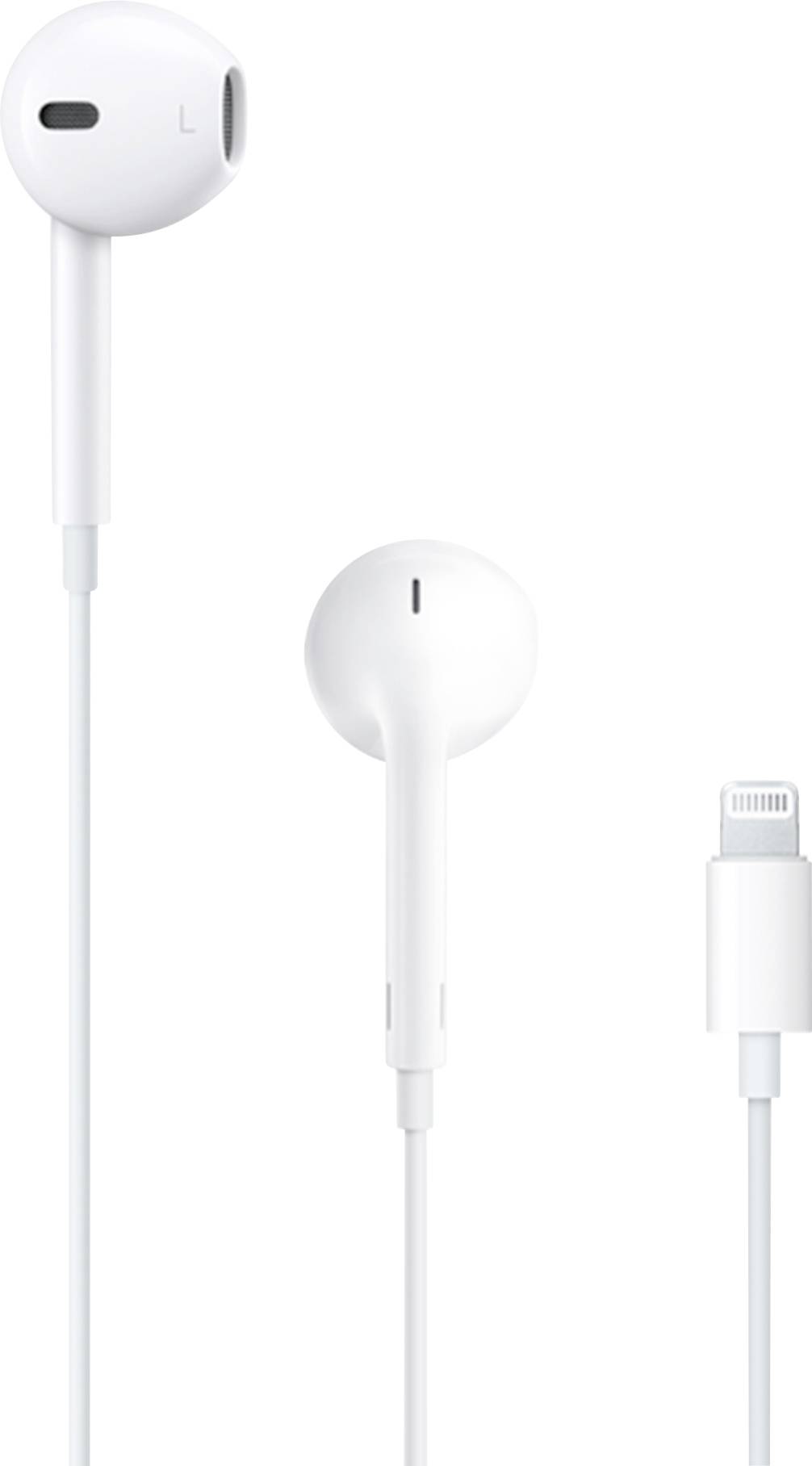 White wired in-ear headphones with Lightning connector.
