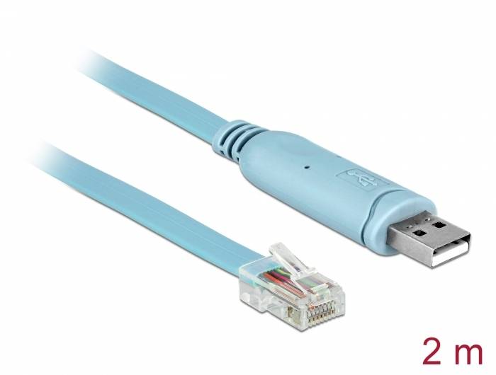 A blue 2-metre-long cable with USB and mains connection, suitable for computer connections.