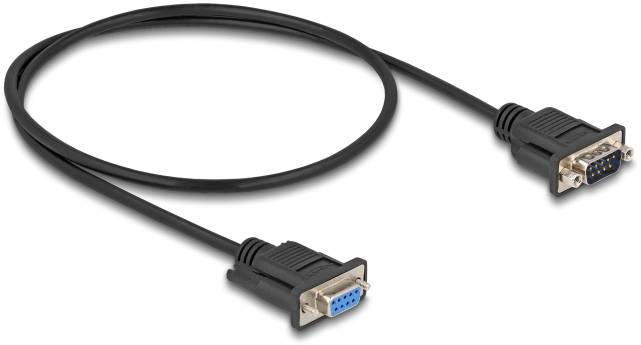 A black VGA cable with a male and female connector, used for video connections with computer monitors.