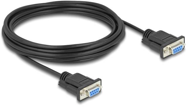 A black, elongated VGA cable with two blue connectors, used for connecting monitors and computers.