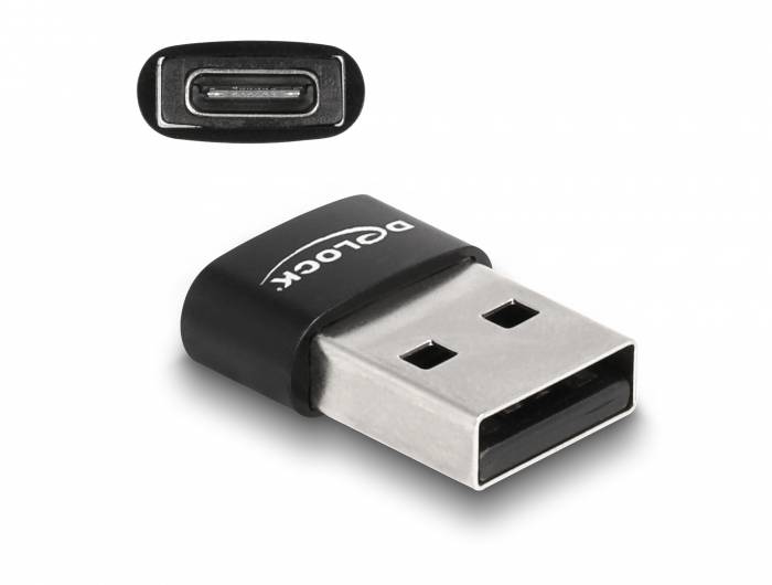 USB adapter with USB-A and USB-C ports, black design.