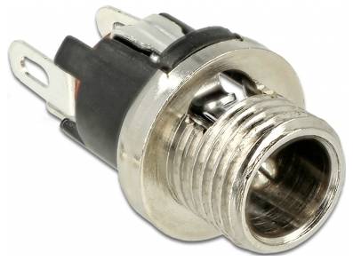 Metal bush with two mounting points and thread, suitable for electrical connections.