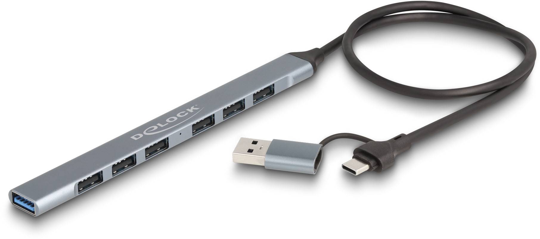 Delock 64273 USB hub 7 ports USB type A USB 3.2 1st Gen 5 GBit/s + USB C connector Grey 64273
