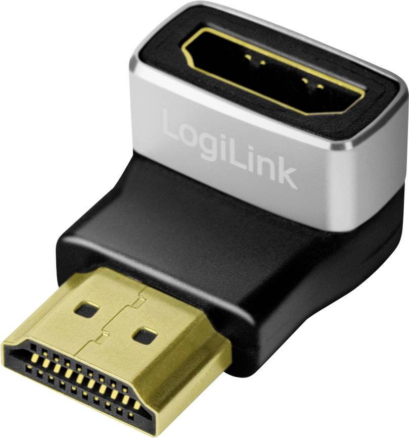 HDMI adapter, male to female, with gold contacts and the LogiLink brand.