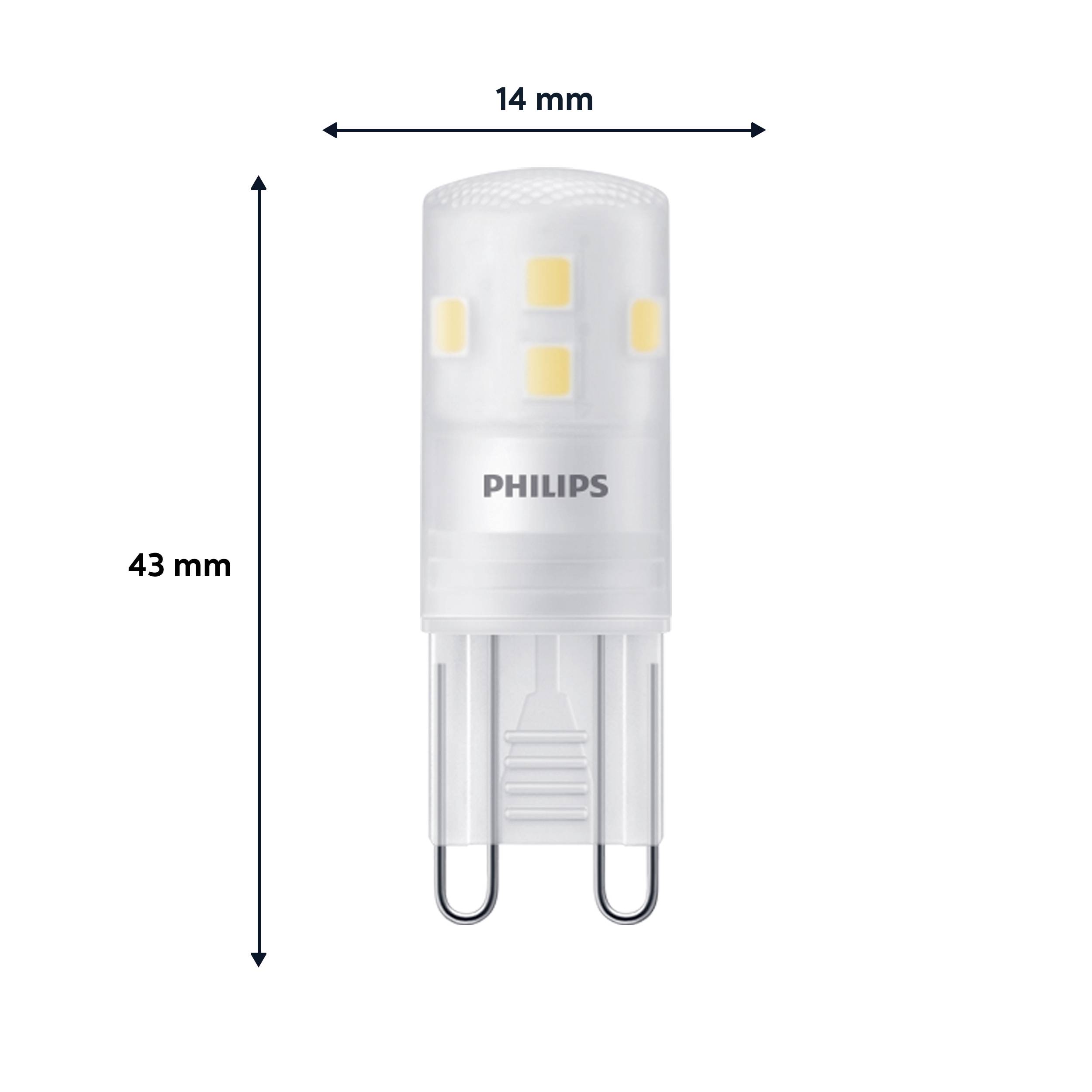 Philips LED 929003790501 LED (monochrome) EEC E (A - G) G9 Special shape 2 W = 25 W Warm white (Ø x L) 14 mm x 43 mm 1 pc(s)