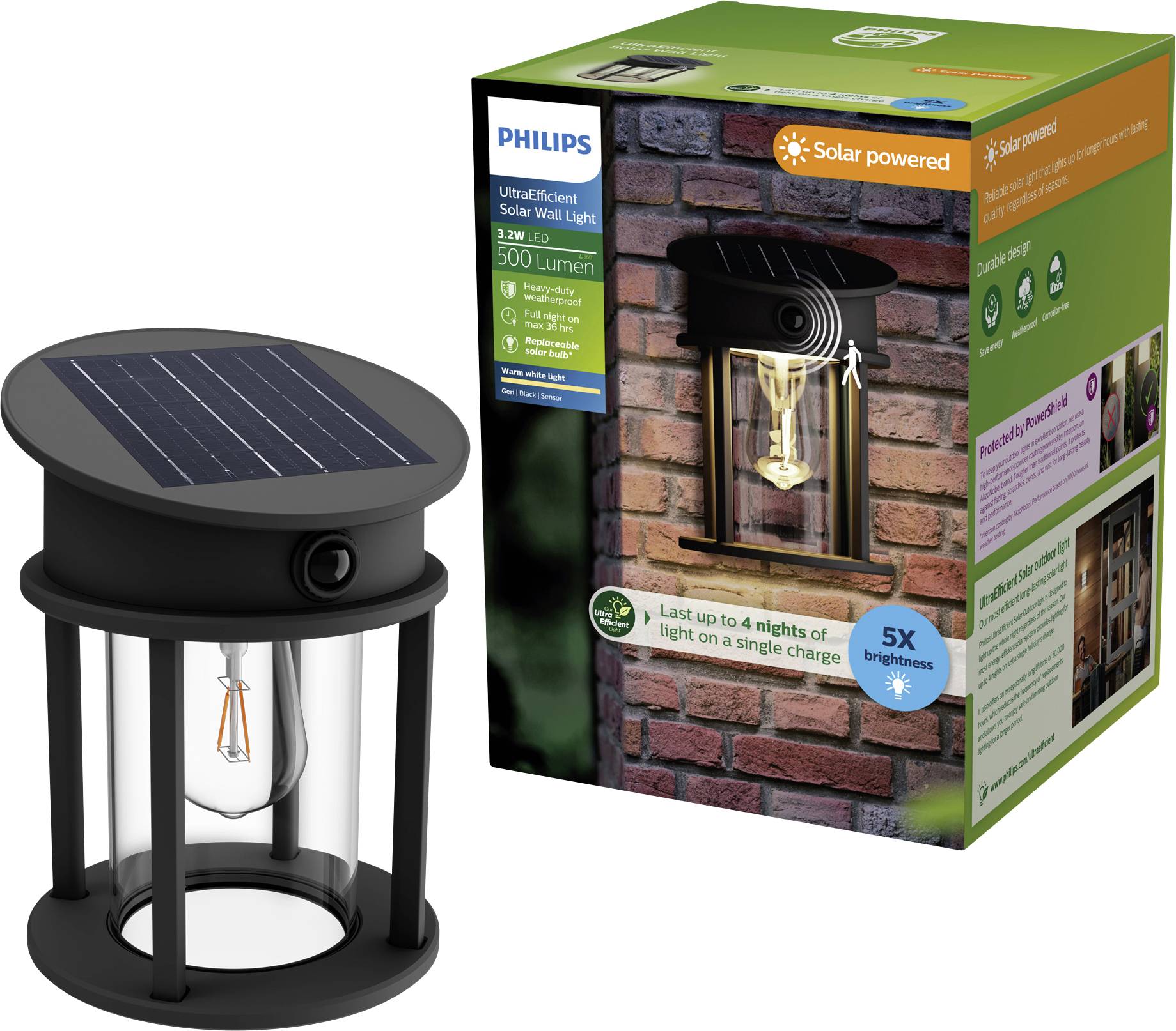 Philips LED Geri 929004633001 Solar outdoor wall light ( + motion detector) LED (monochrome) 3.2 W Black