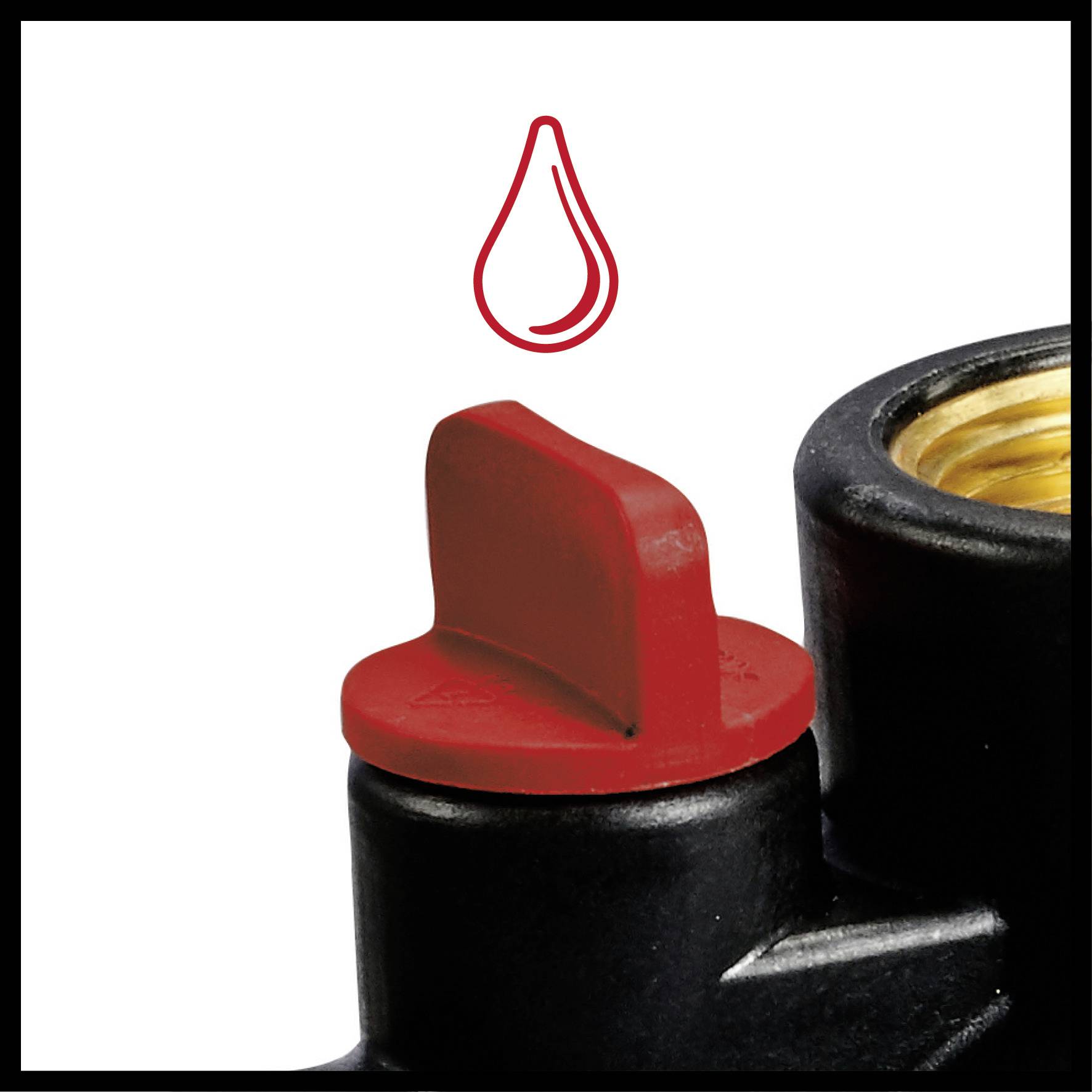 Valve with red lever, droplet symbol above.