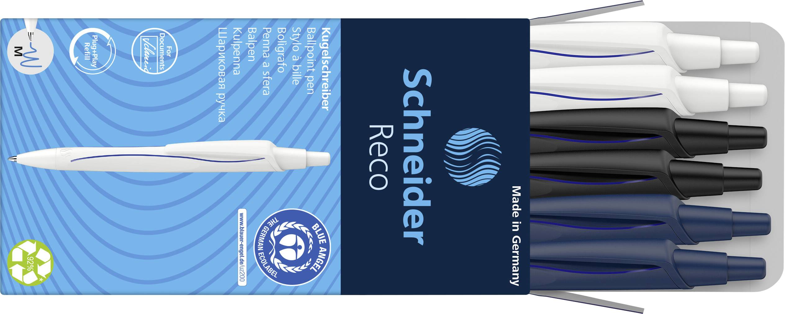 Schneider Schreibgeräte Kugelschreiber Reco 6er Pack sortiert, Mine blau 131886 Ballpoint pen 6 pc(s)