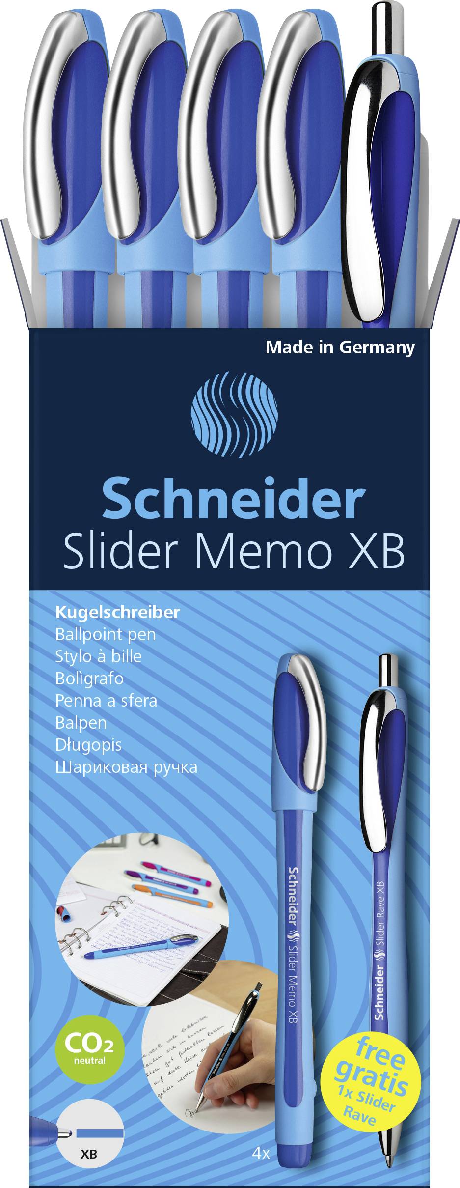 Schneider Schreibgeräte Etui 4x Kugelschreiber Memo + 1x Rave blau 150275 Ballpoint pen 5 pc(s)