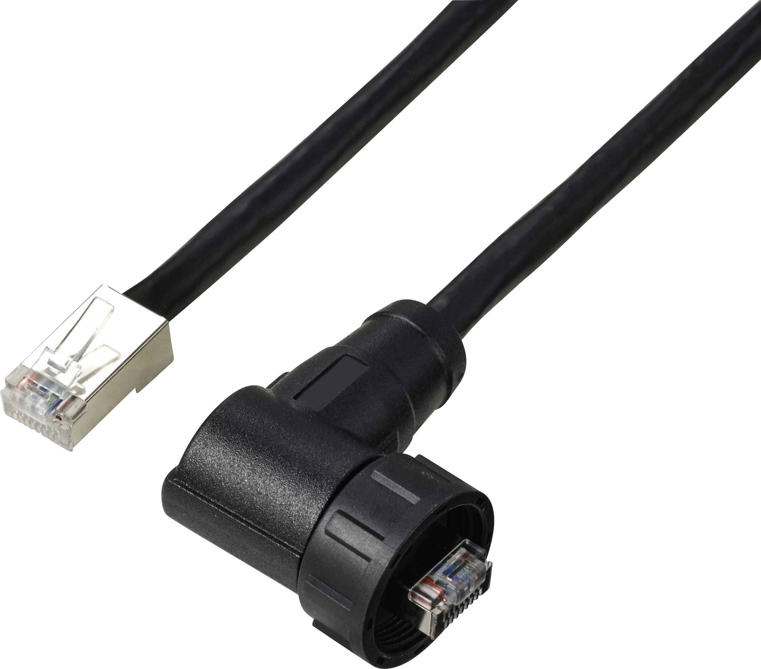 Two cables: One with a standard Ethernet plug and the other with an industrial plug; suitable for network connections.