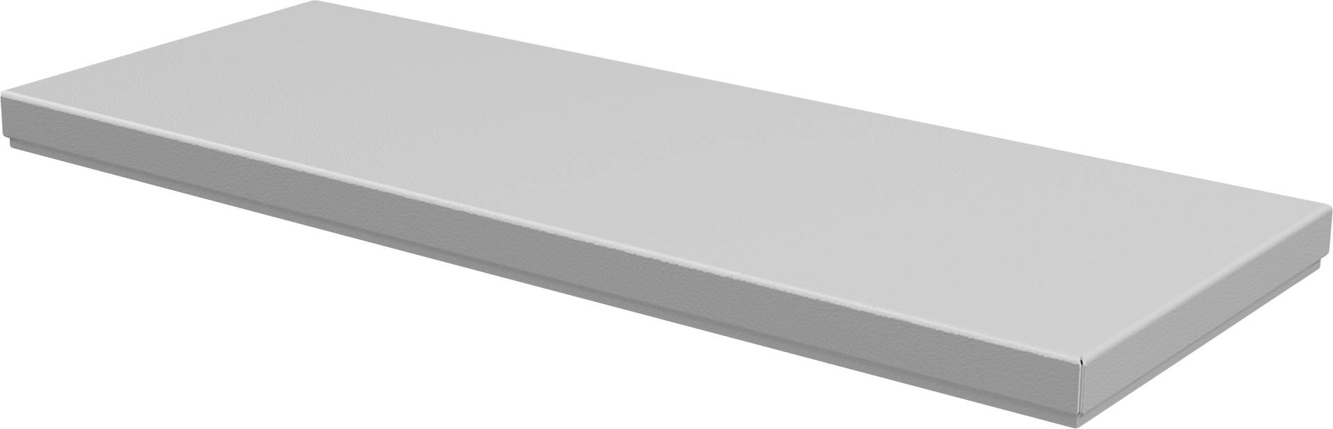 Grey rectangular plate, flat and plain, on a white background.