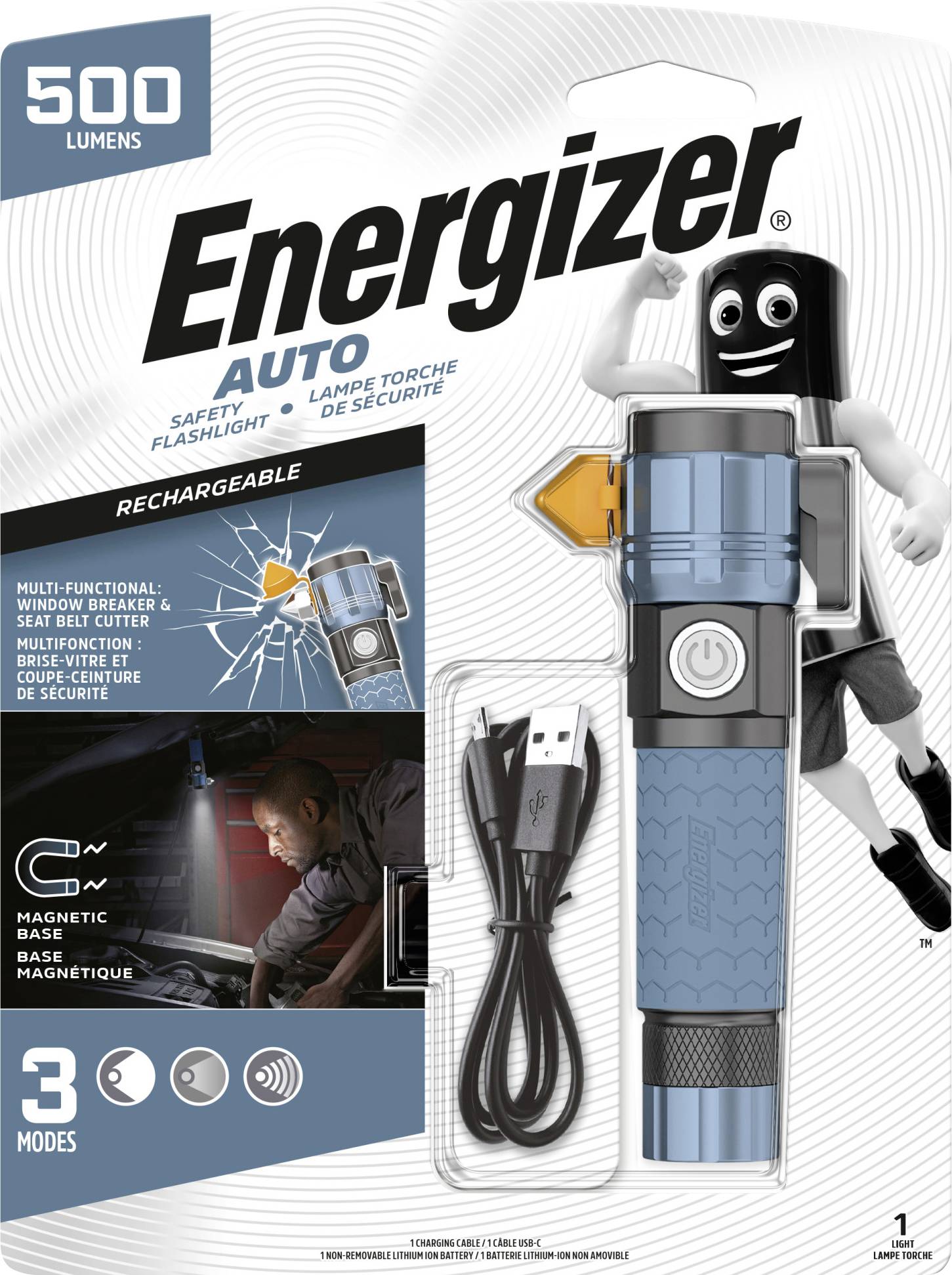 Energizer Auto Metal Light LED (monochrome) Torch rechargeable 500 lm