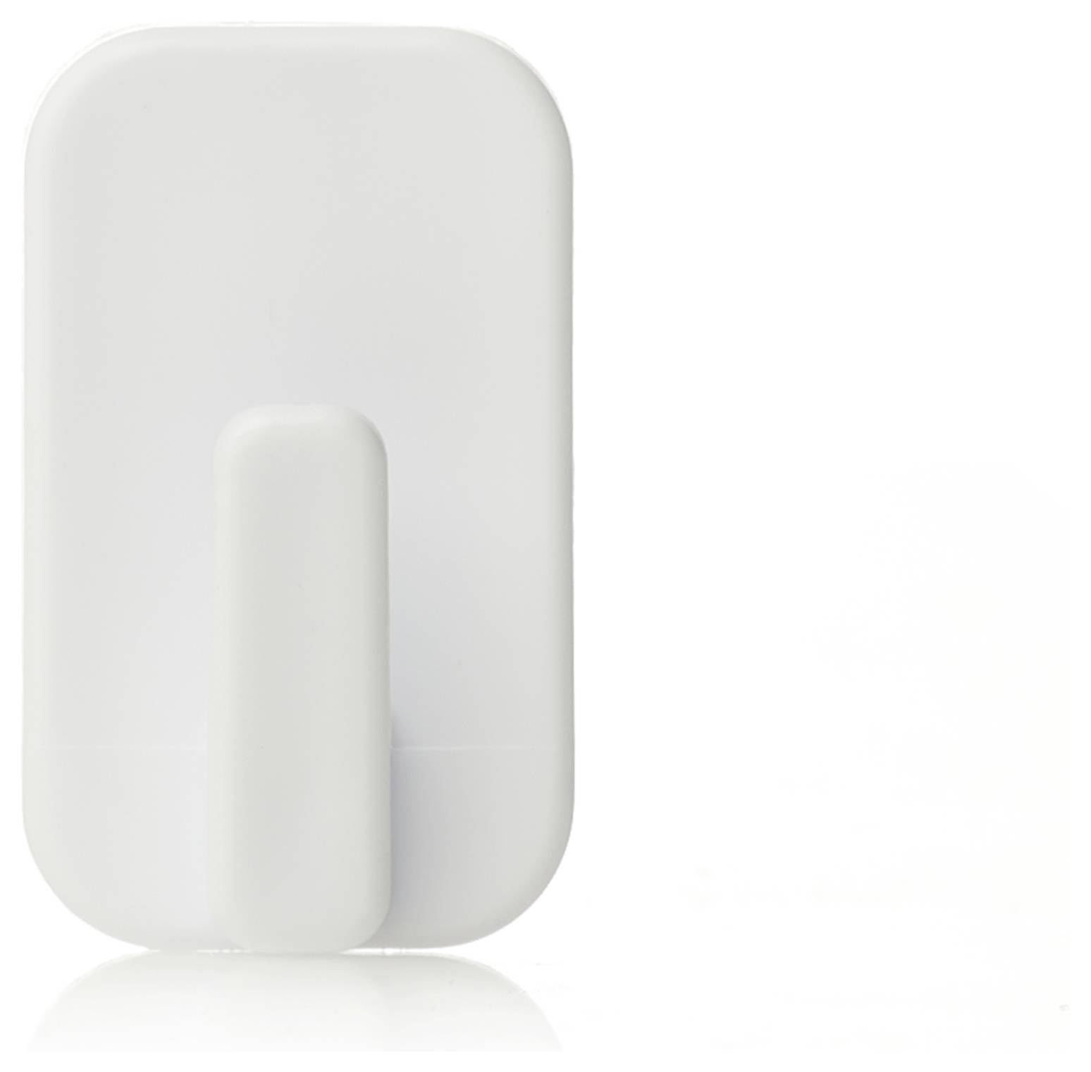 White plastic wall hooks with rounded corners, suitable for hanging light items in the home or office.