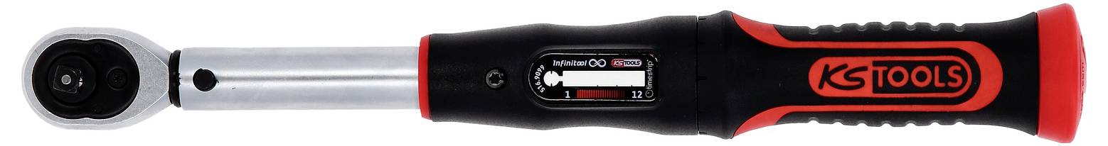 Torque wrench by KS Tools with a black handle and red accents, displaying Nm values on the side.