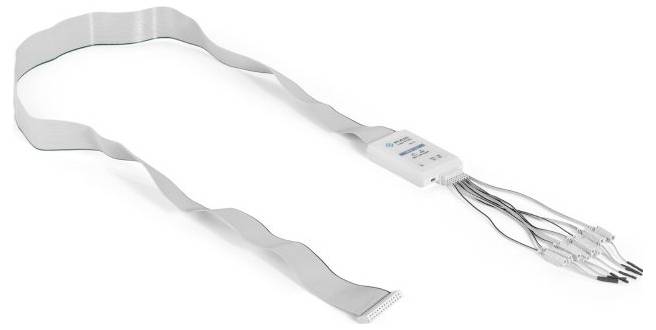 Flat, wavy flat ribbon cable with white connectors at one end and multiple two-pin connections at the other end, suitable for electronics.